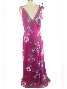 Lulu's Fuchsia Pink Floral Wrap Maxi Dress